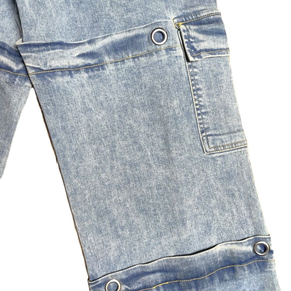 Epic Bleu Women’s Size 5 Baggy Convertible Cargo Jeans Light Wash Wide Leg NWT - Picture 9 of 9